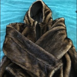 Faux fur hooded reversible jacket